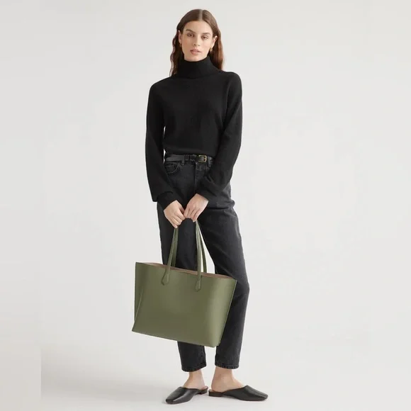 Quince Italian Leather Triple Compartment Tote Olive Green - Picture 6 of 16